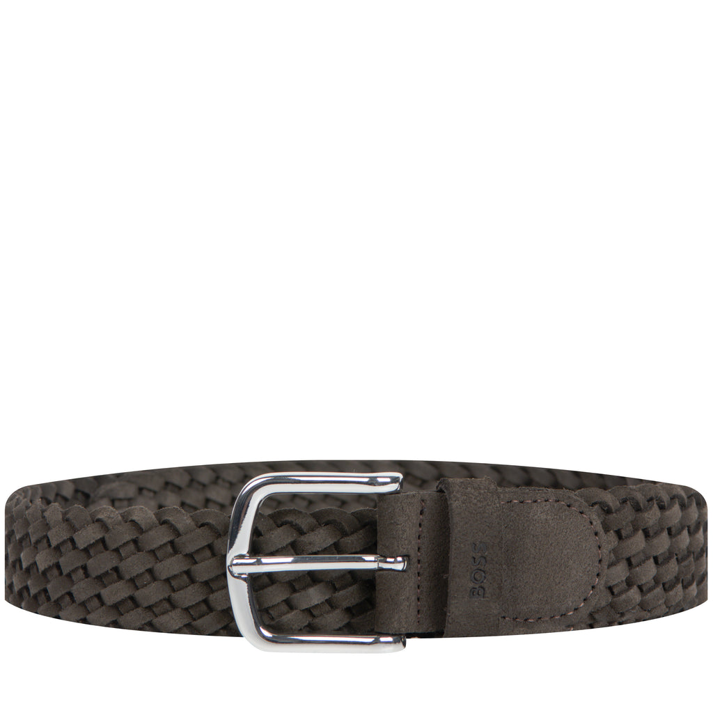 BOSS Woven Leather Belt Dark Brown