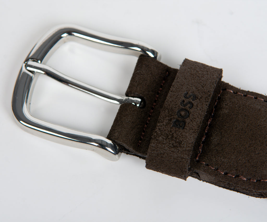 BOSS Woven Leather Belt Dark Brown