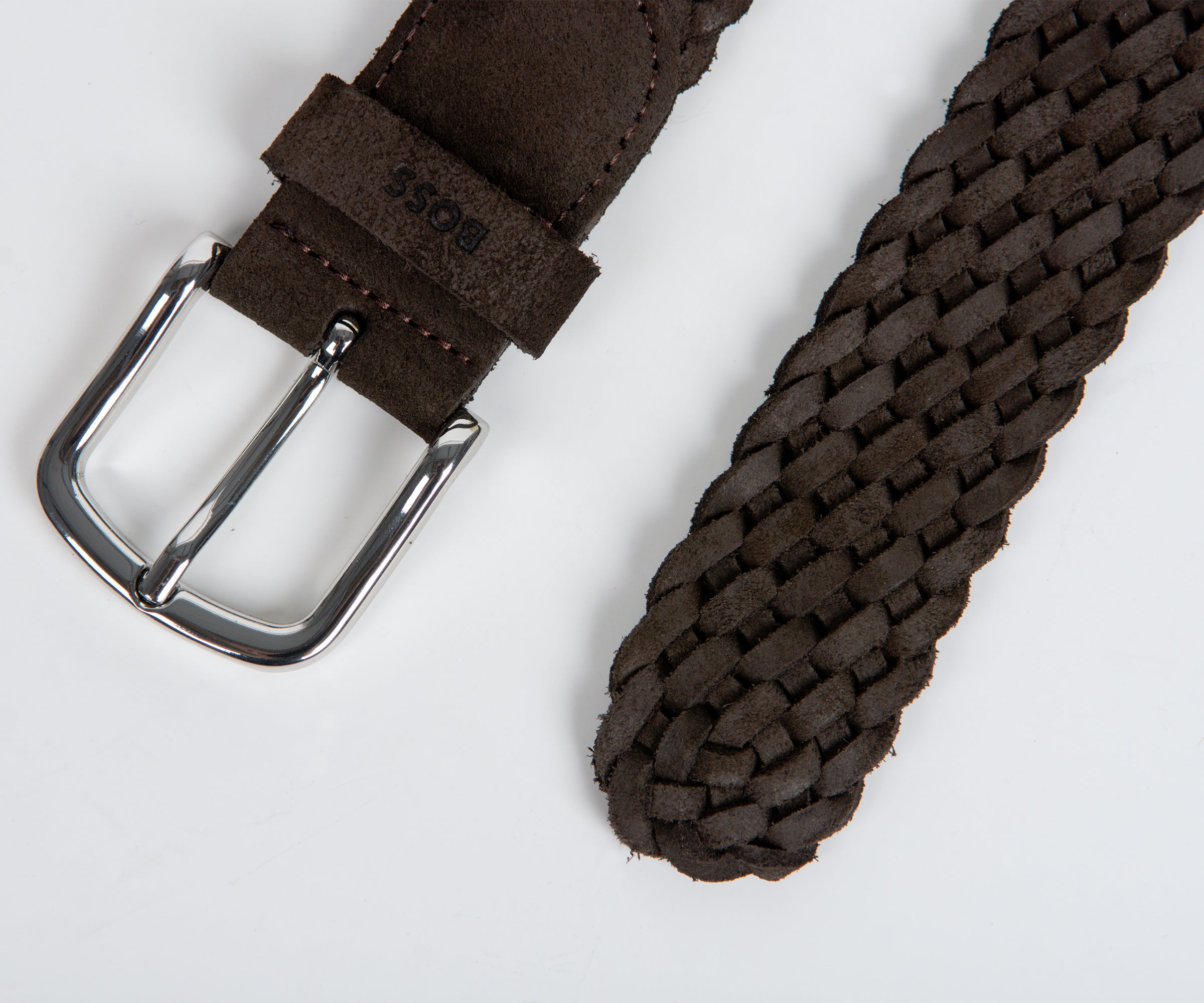 BOSS Woven Leather Belt Dark Brown