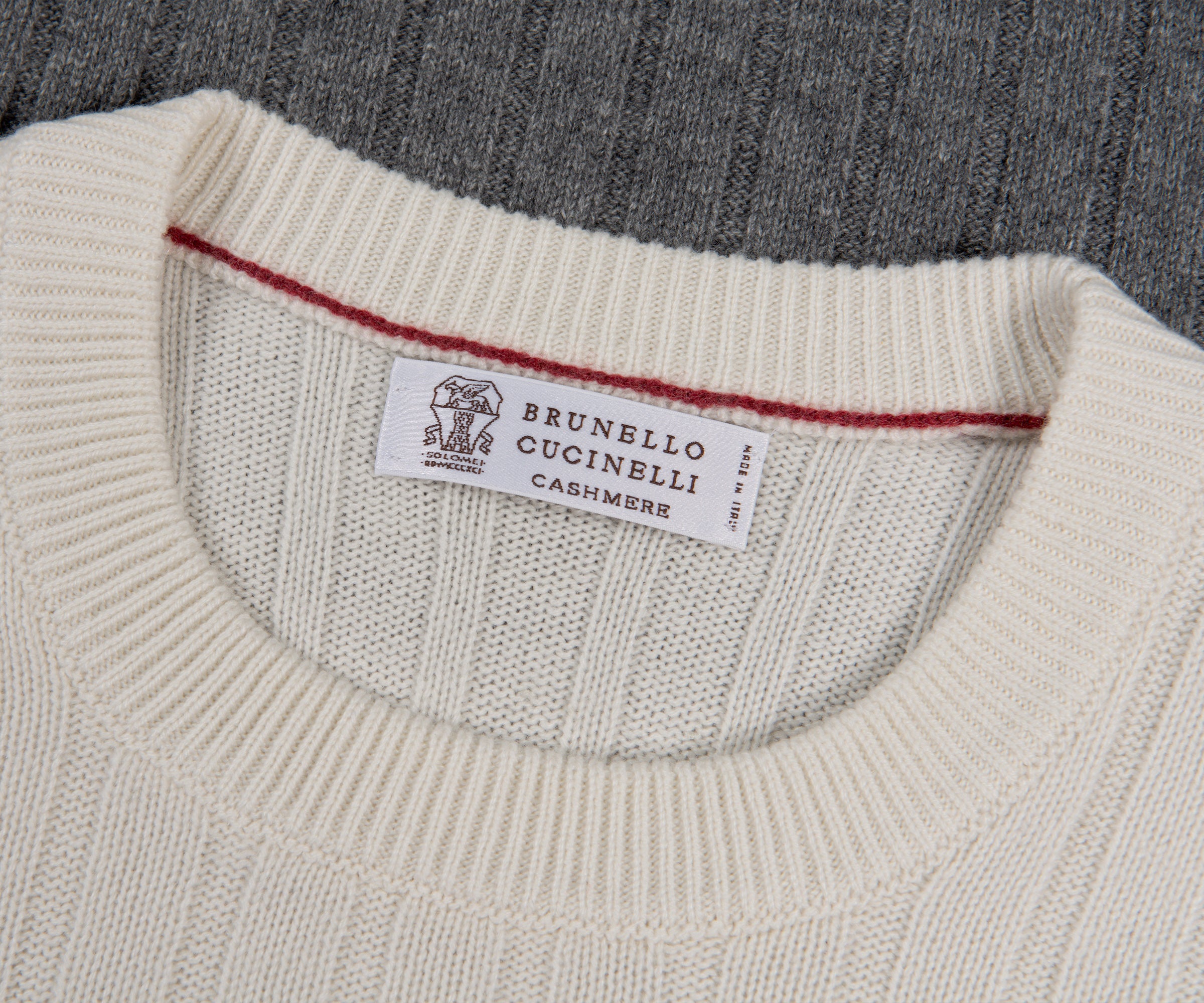 BRUNELLO CUCINELLI 'Panelled' Cashmere Crewneck Knit Cream/White