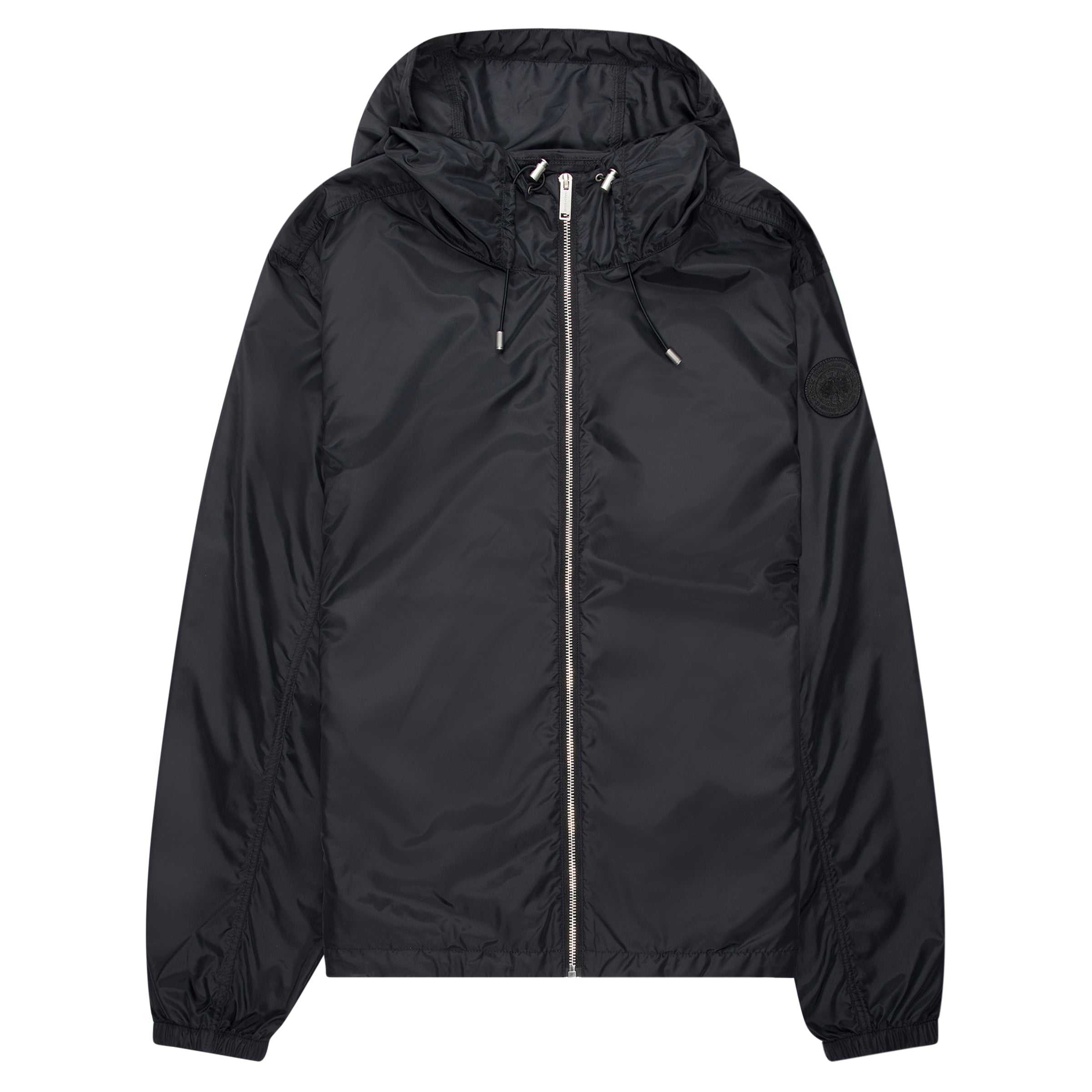 Black jacket with a hood on a white background