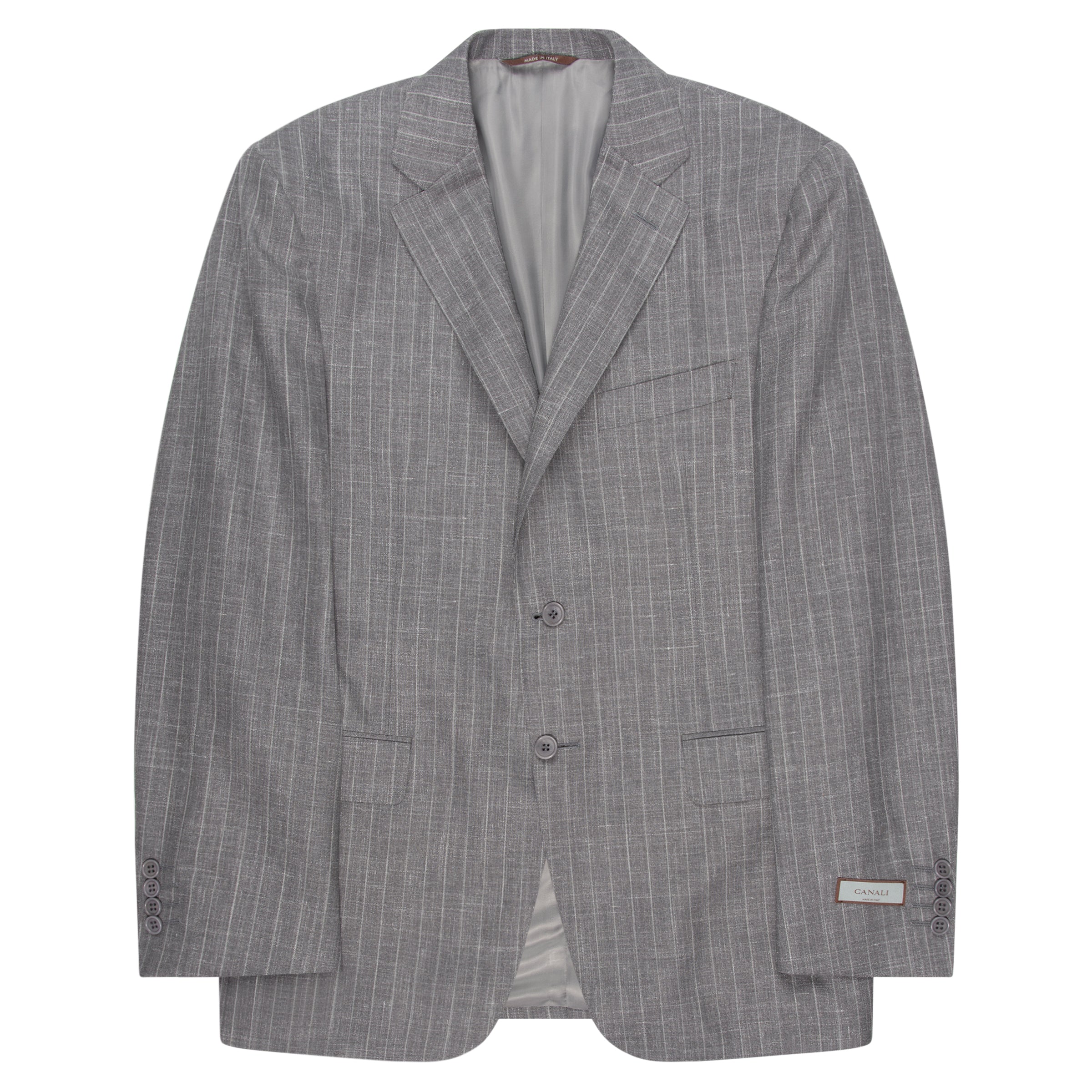 Canali Grey Fine Stripe Wool Silk Linen Suit