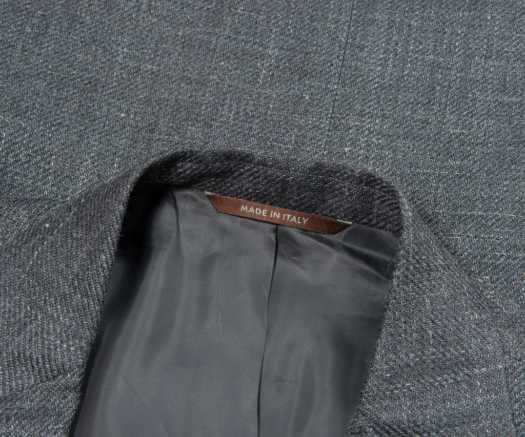Gray textured fabric with 'Made in Italy' label