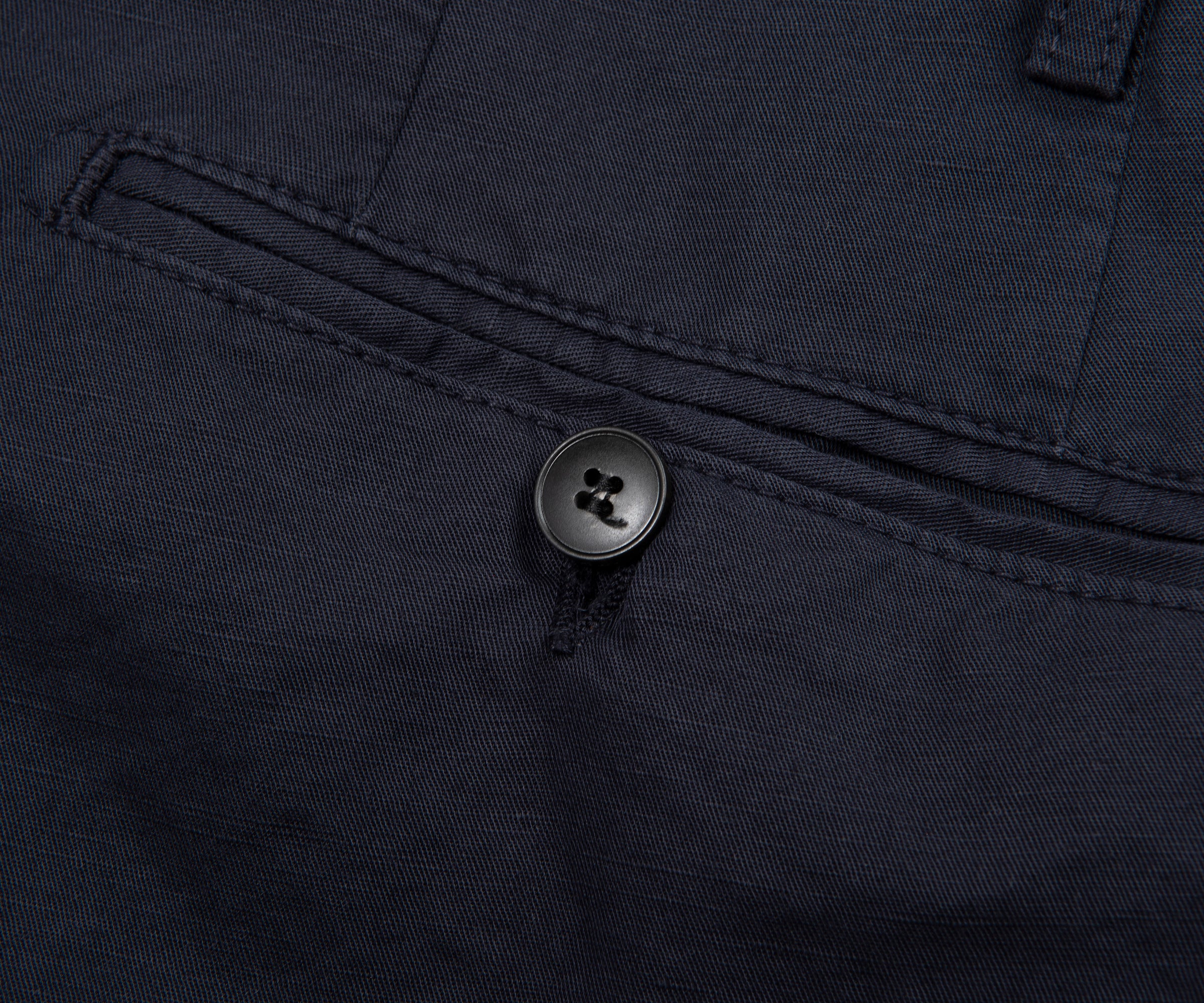 Close-up of a button on a dark fabric, likely a shirt or jacket.
