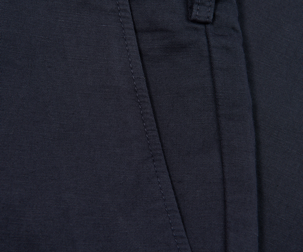 Close-up of dark blue fabric with stitching details