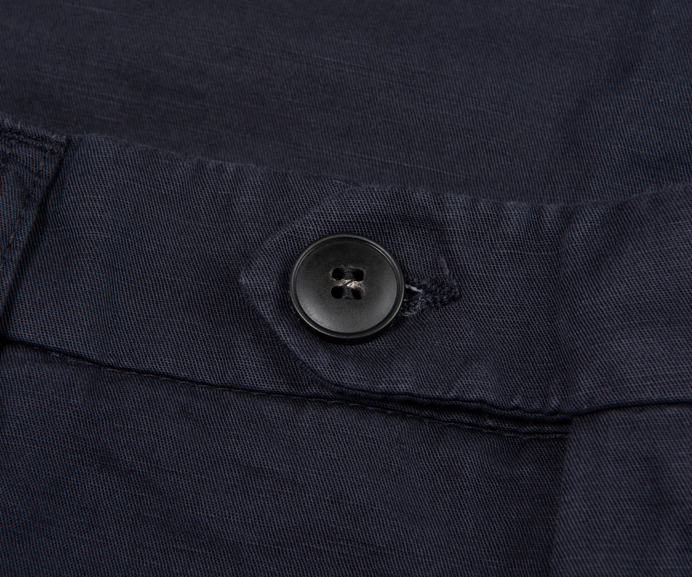 Close-up of a button on a dark fabric surface