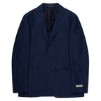 A navy shadow check unlined single-breasted blazer with patch pockets, made of linen and wool, by Canali.
