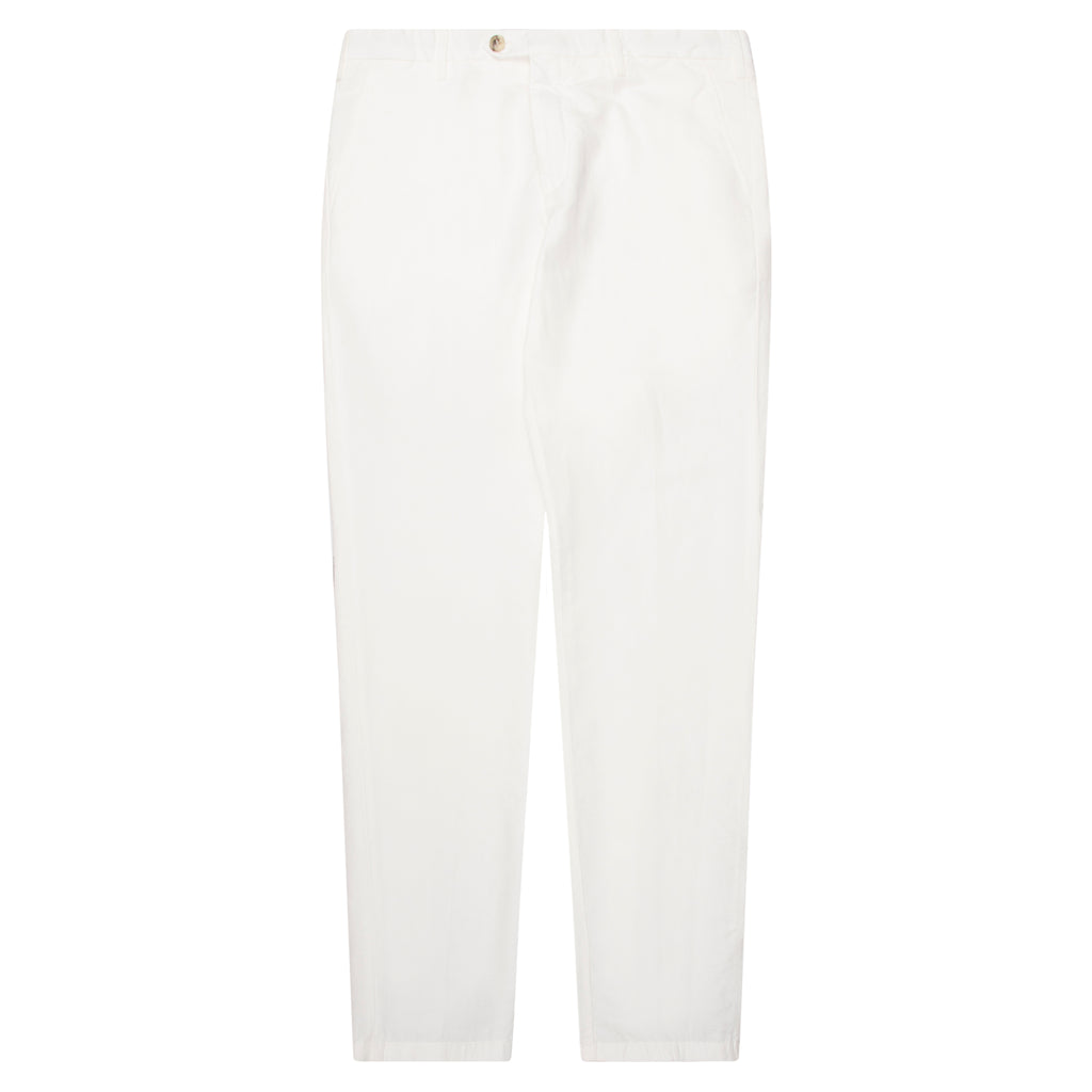 Canali white crinkle linen chinos with lightweight breathable fabric, tailored fit and clean finish