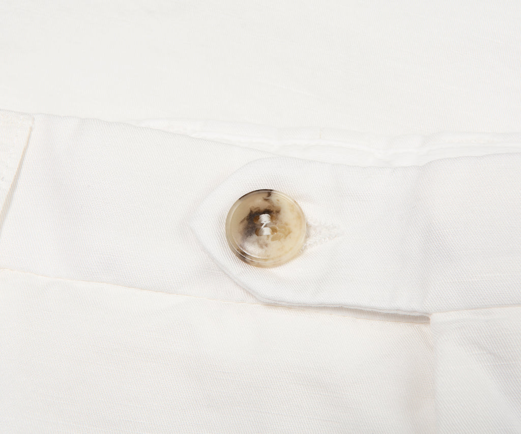 Close-up of a button on a white garment