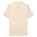 Beige polo shirt with a quarter zip on a white background