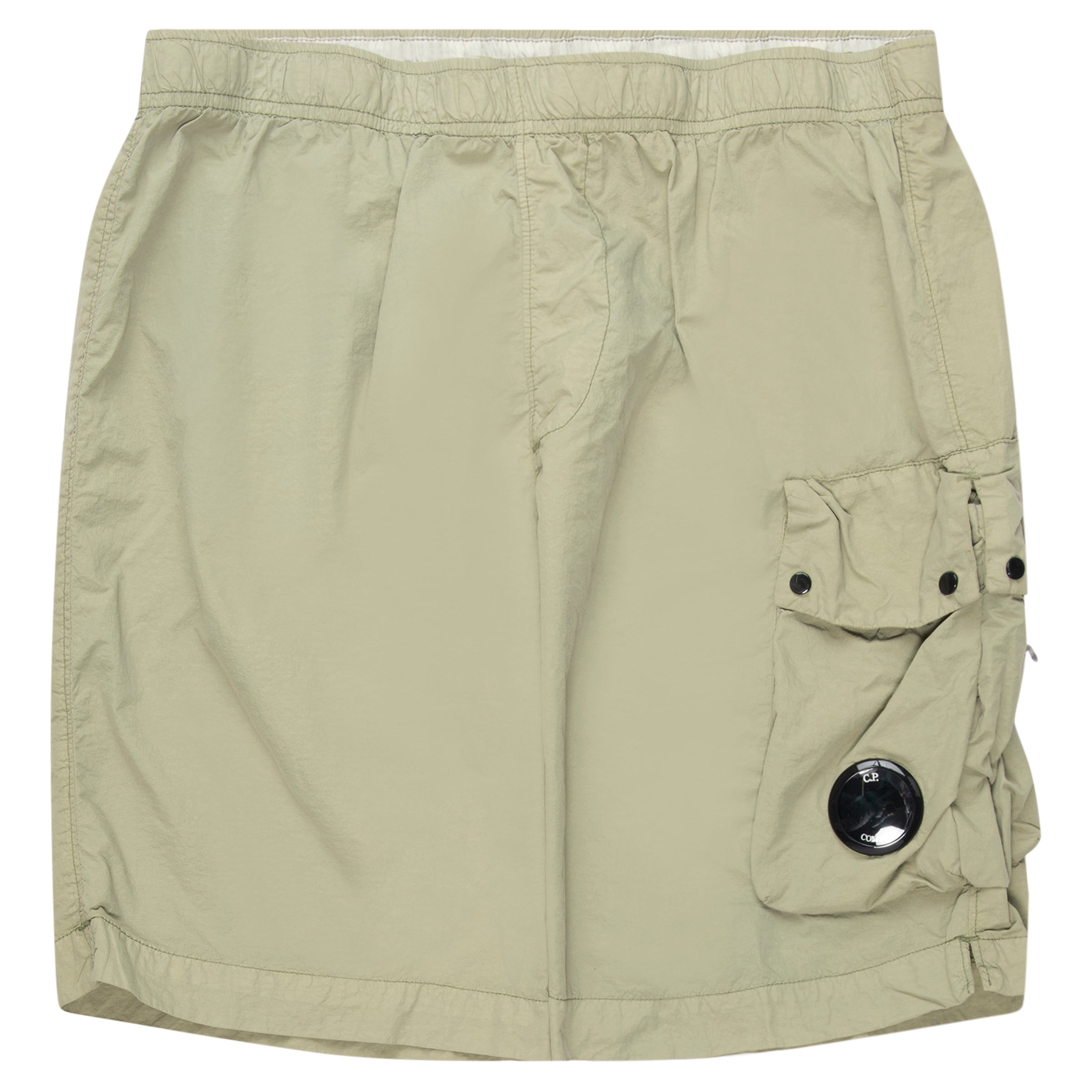 Khaki shorts with a pocket on a white background