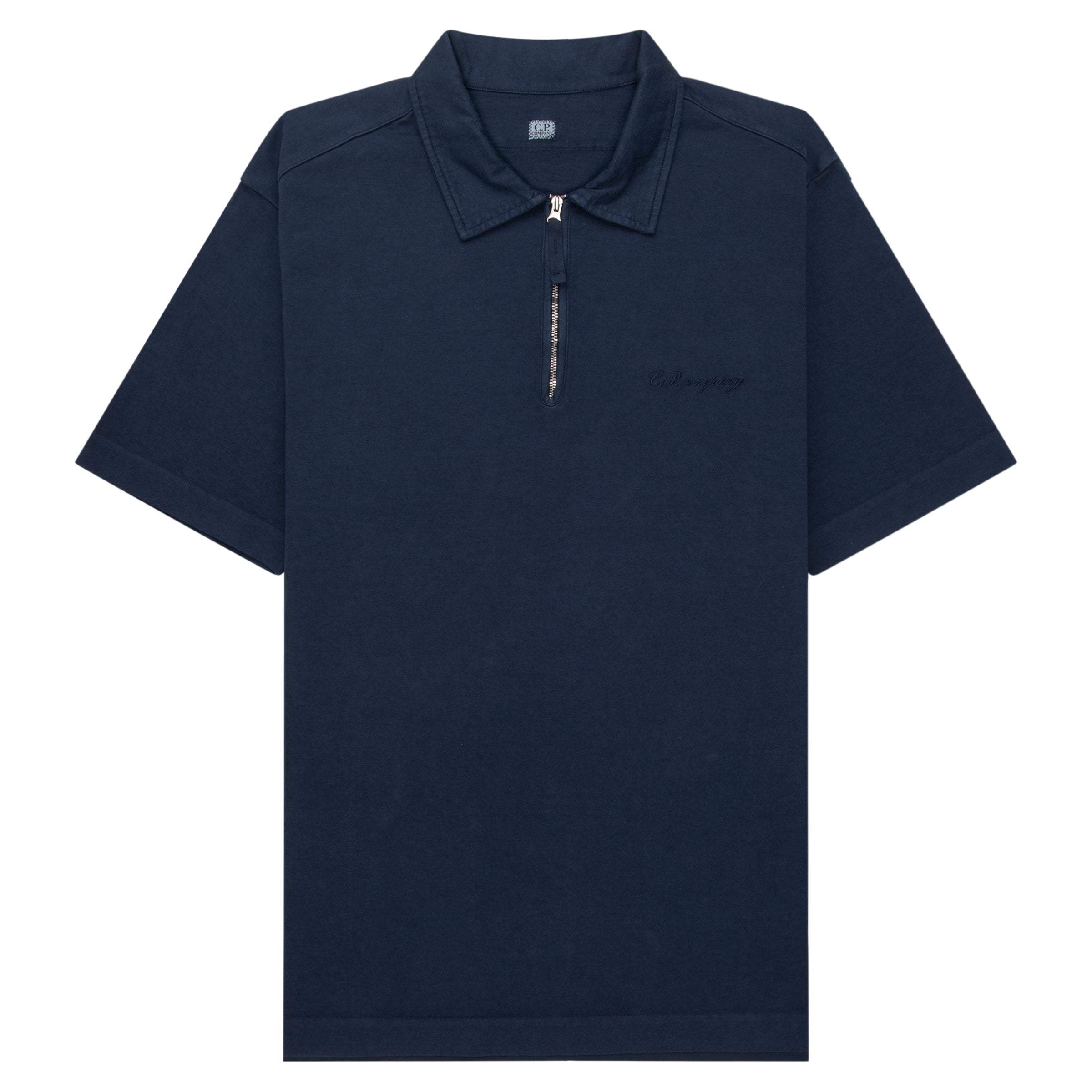 Navy blue polo shirt on a white background