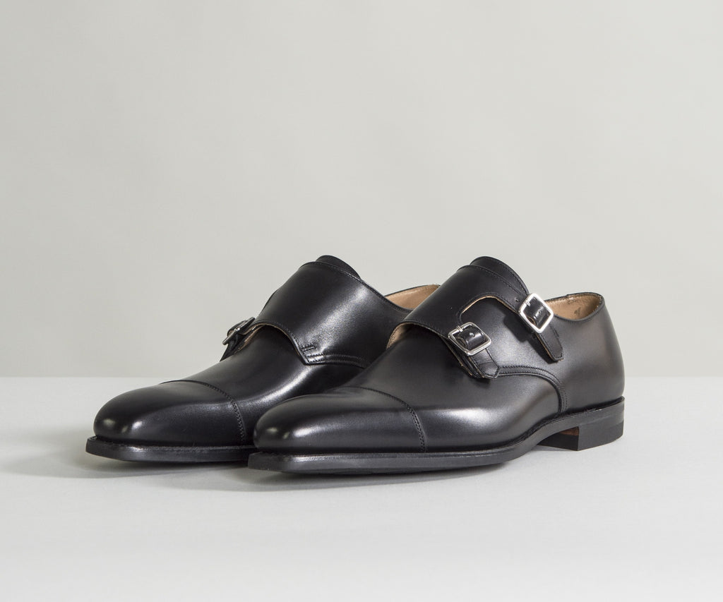 Crockett & Jones 'Lowndes' Calf Leather Double Monk Shoes With 'City' Soles Black