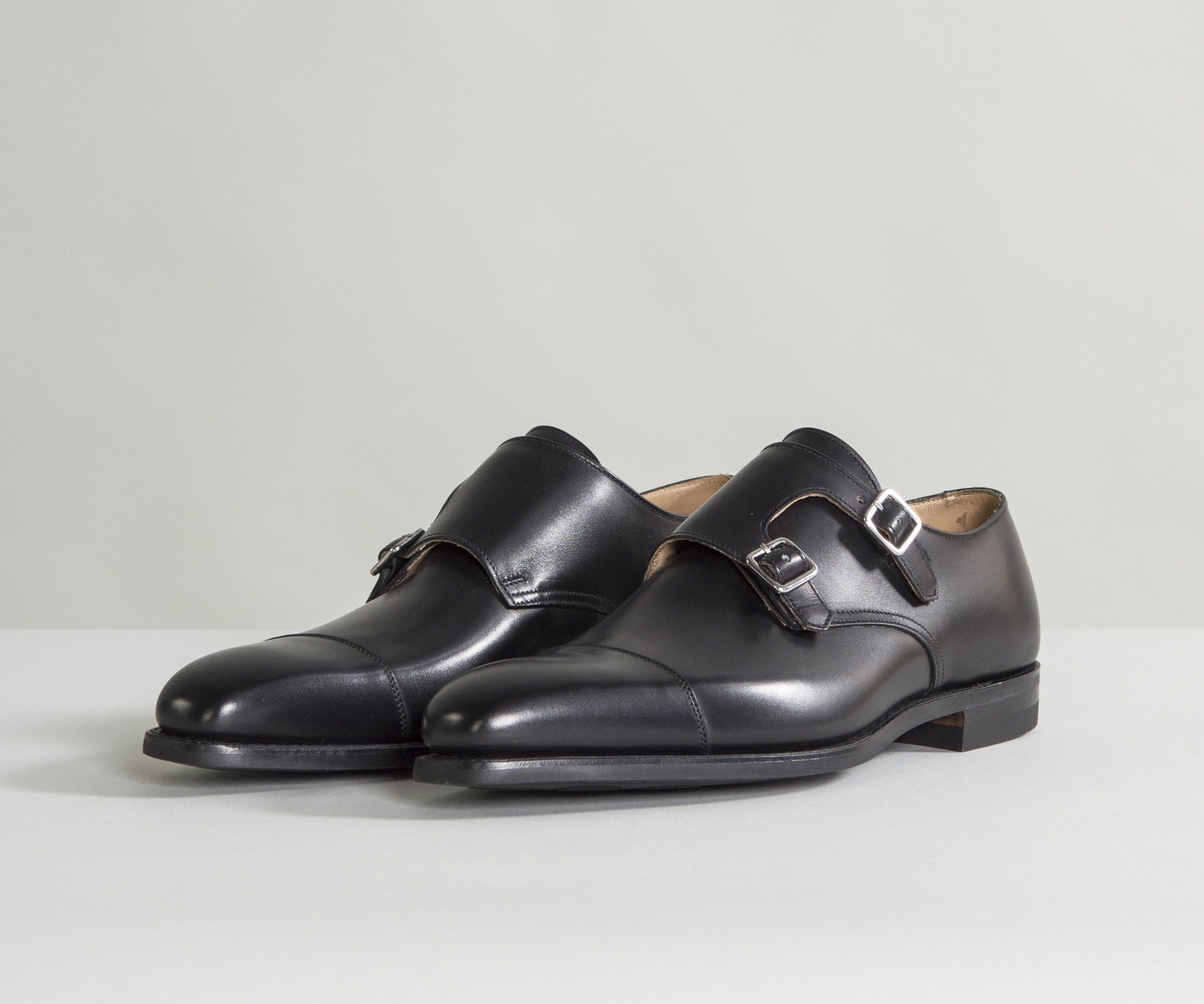 Crockett & Jones 'Lowndes' Calf Leather Double Monk Shoes With 'City' Soles Black