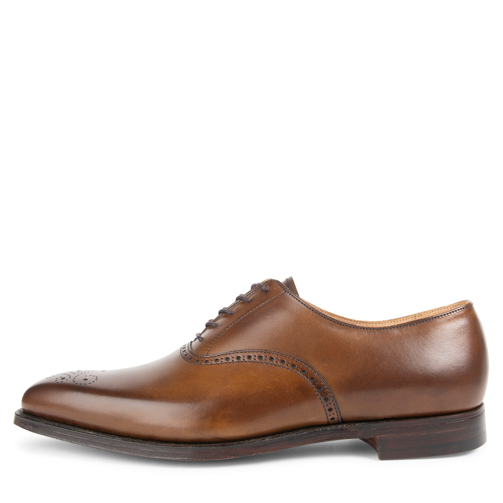 Crockett & Jones Edgware brown leather shoe with punched medallion toe detail, lace-up fastening and classic Oxford construction