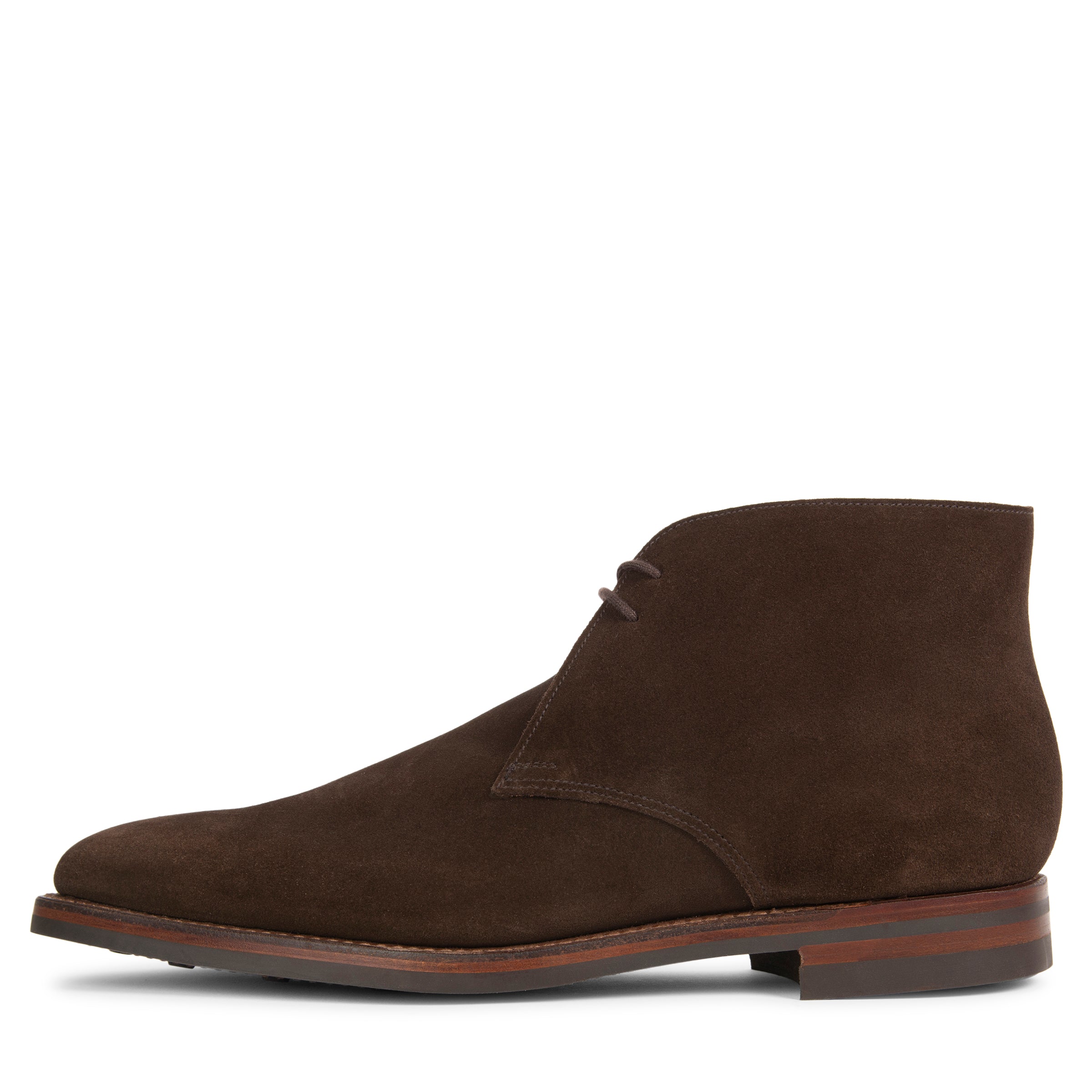 Maroon leather boot with white sole on a white background