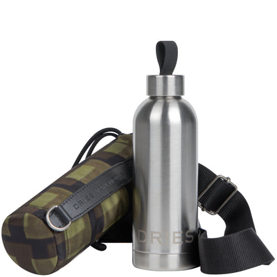 Dries Van Noten Harnessed Bottle Case With Steel Water Bottle Silver/Khaki