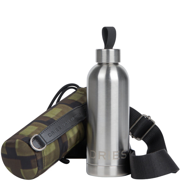 Dries Van Noten Harnessed Bottle Case With Steel Water Bottle Silver/Khaki