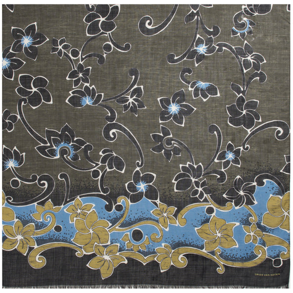 Dries Van Noten Furl Floral Print Scarf Khaki
