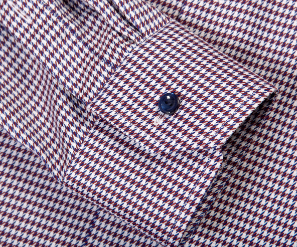 Eton Houndstooth Print Signature Twill Shirt Dark Red