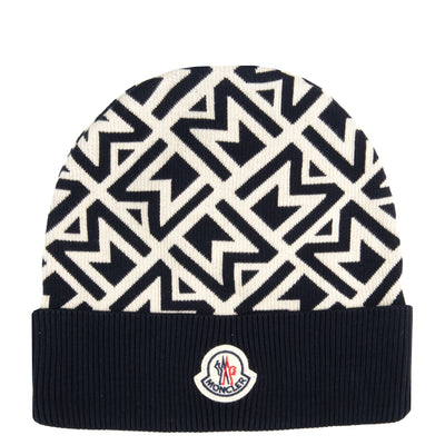 Moncler Monogram Jacquard Beanie Navy/White