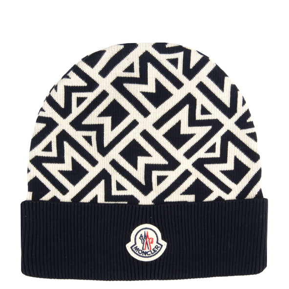 Moncler Monogram Jacquard Beanie Navy/White