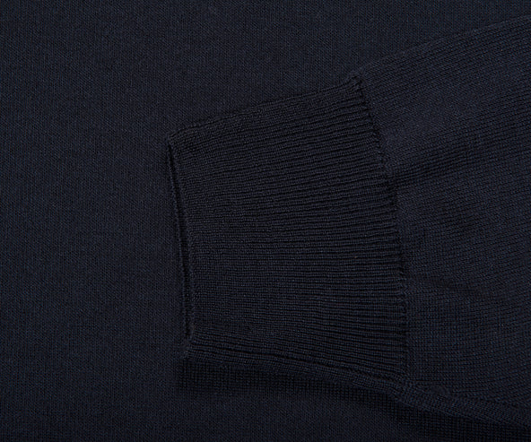 Canali Merino Wool Knitted Long Sleeve Polo Navy