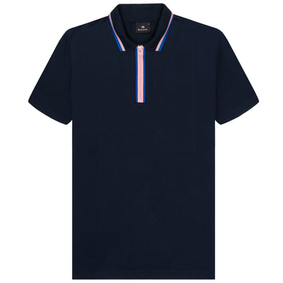 Paul Smith PS Zip Up SS Polo With Coloured Trim Navy