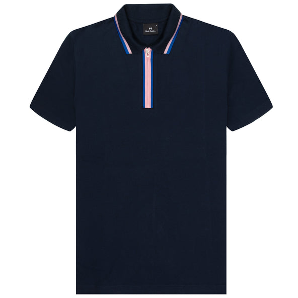 Paul Smith PS Zip Up SS Polo With Coloured Trim Navy