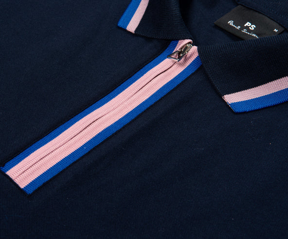 Paul Smith PS Zip Up SS Polo With Coloured Trim Navy