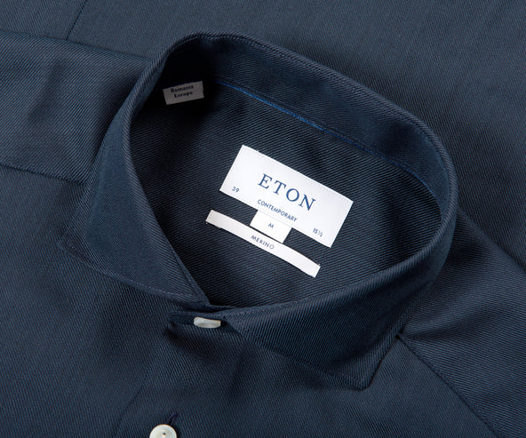 Eton Merino Wool Shirt Dark Blue