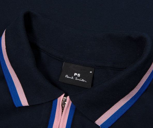 Paul Smith PS Zip Up SS Polo With Coloured Trim Navy