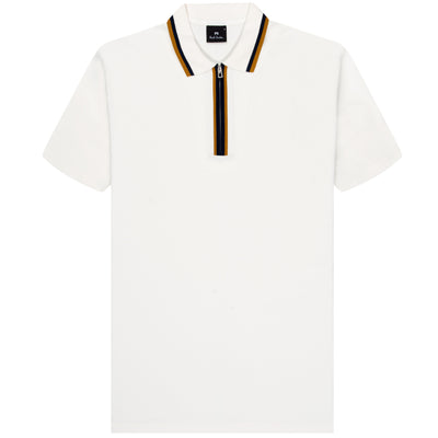 Paul Smith PS Zip Up SS Polo With Coloured Trim Off White