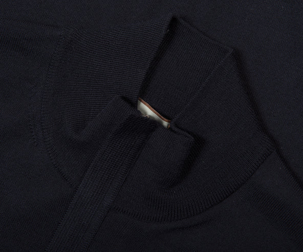 Canali Merino Wool Mock Turtleneck 1/4 Zip Knit Navy