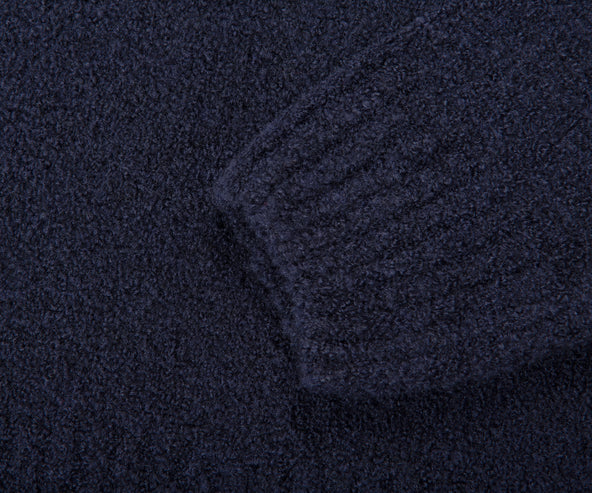 Canali Mixed Wool Boucle Crewneck Knit Navy