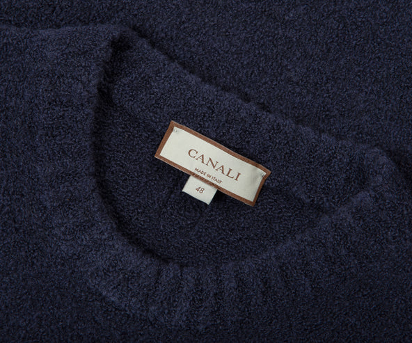 Canali Mixed Wool Boucle Crewneck Knit Navy