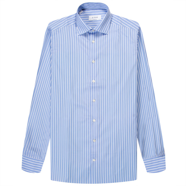 Eton Striped Woven Poplin Shirt Light Blue