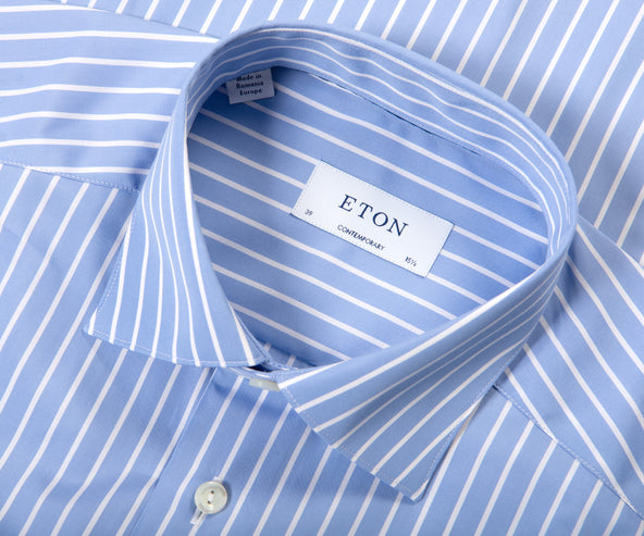 Eton Striped Woven Poplin Shirt Light Blue