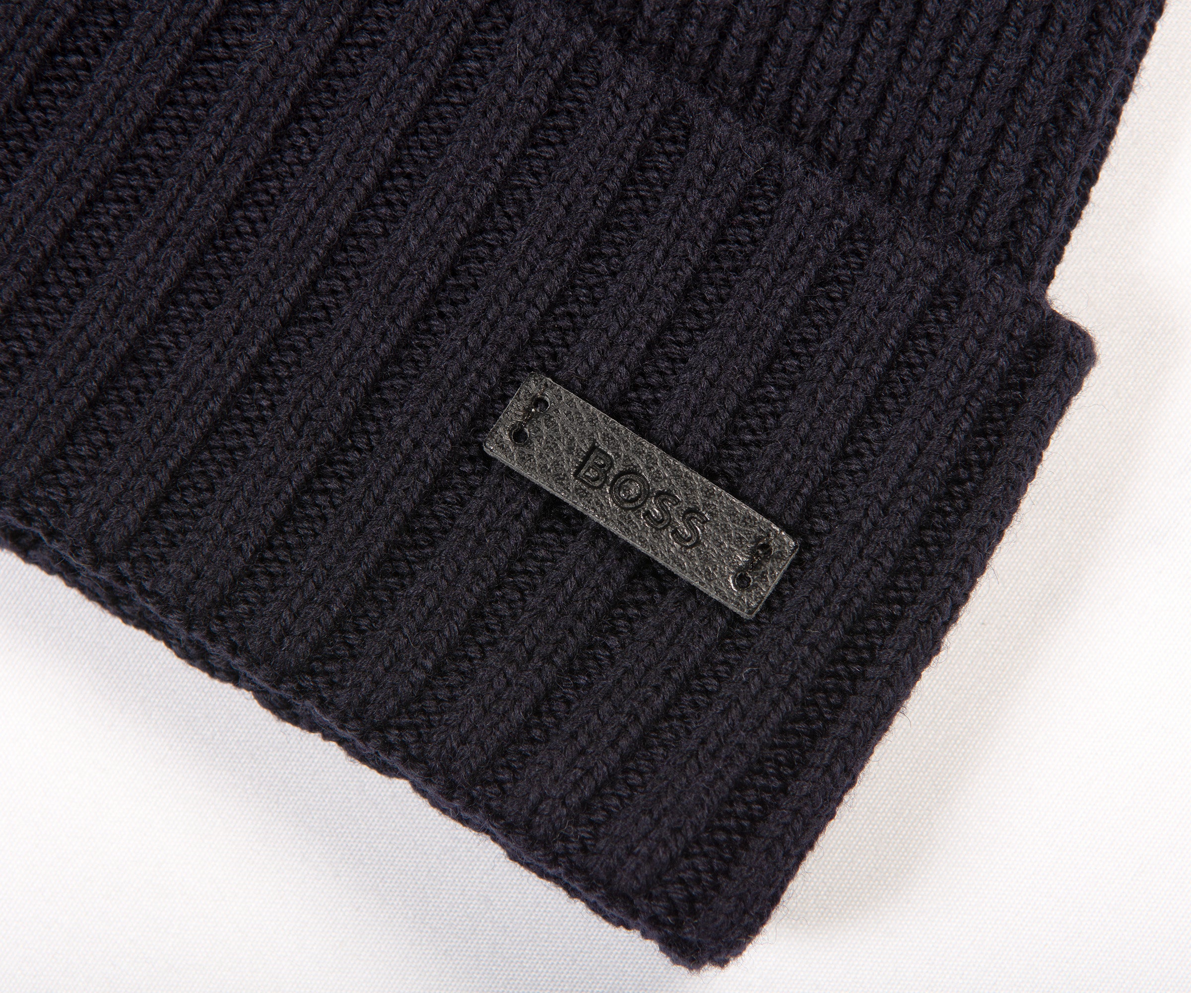 HUGO BOSS Fati Ribbed Beanie Hat Dark Blue