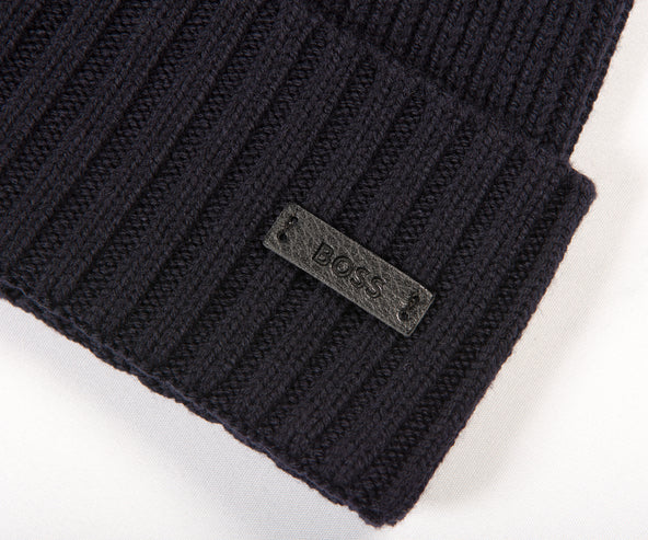 HUGO BOSS Fati Ribbed Beanie Hat Dark Blue