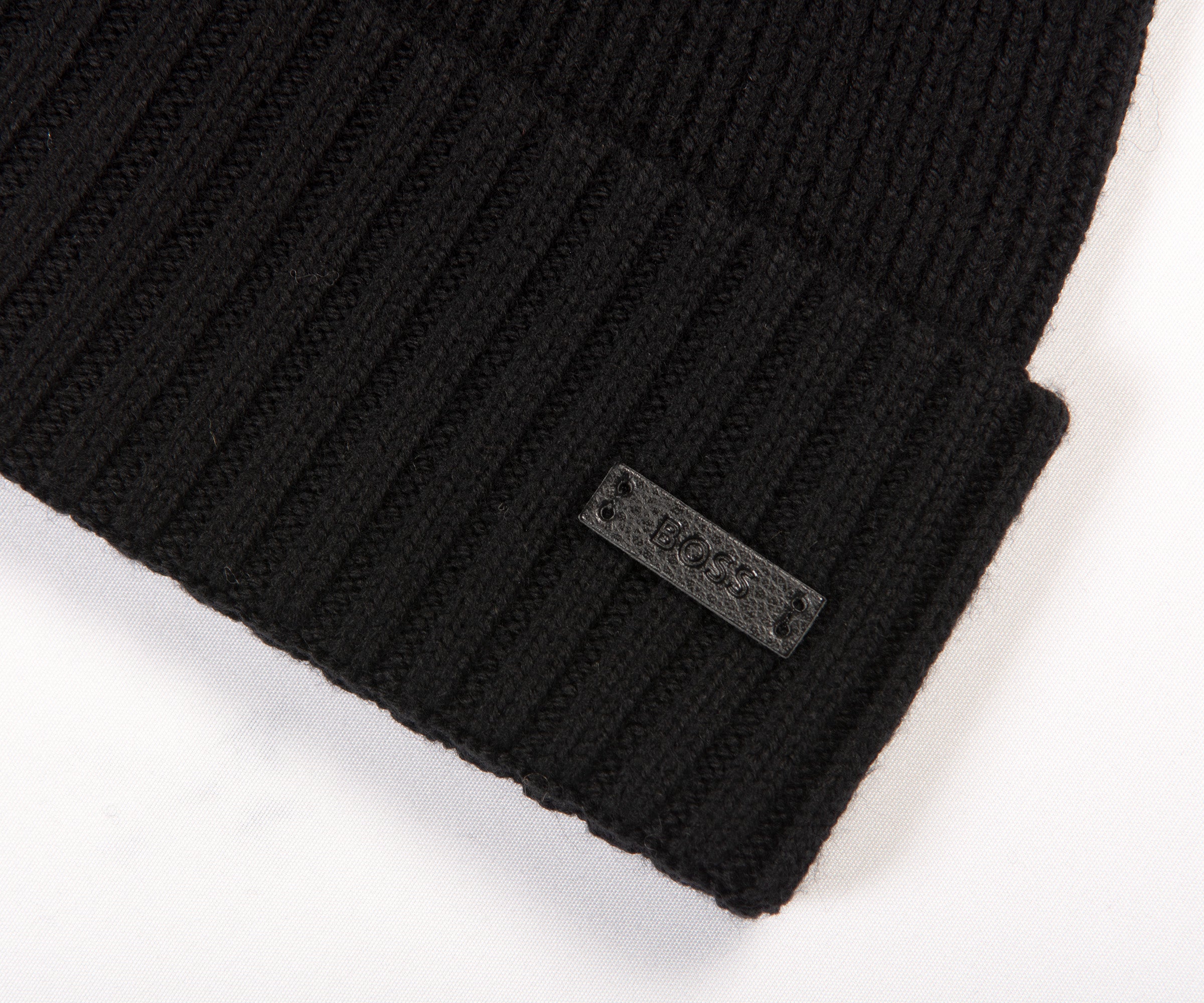 HUGO BOSS Fati Ribbed Beanie Hat Black