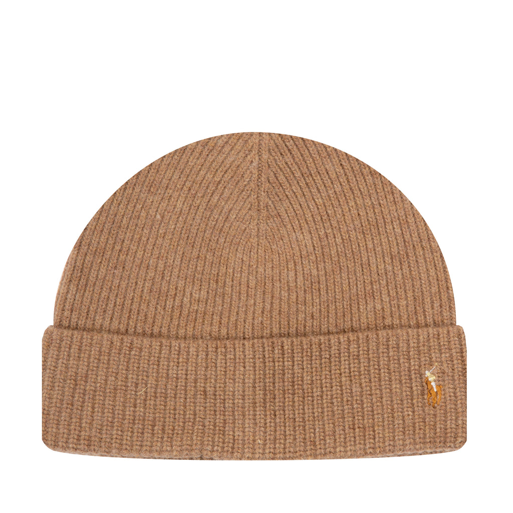 Ralph Lauren Signature Logo Wool Beanie Brown Heather