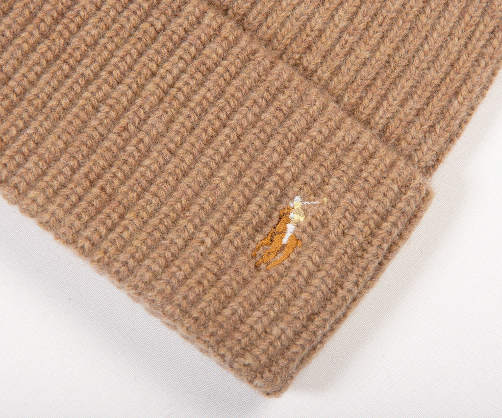 Ralph Lauren Signature Logo Wool Beanie Brown Heather