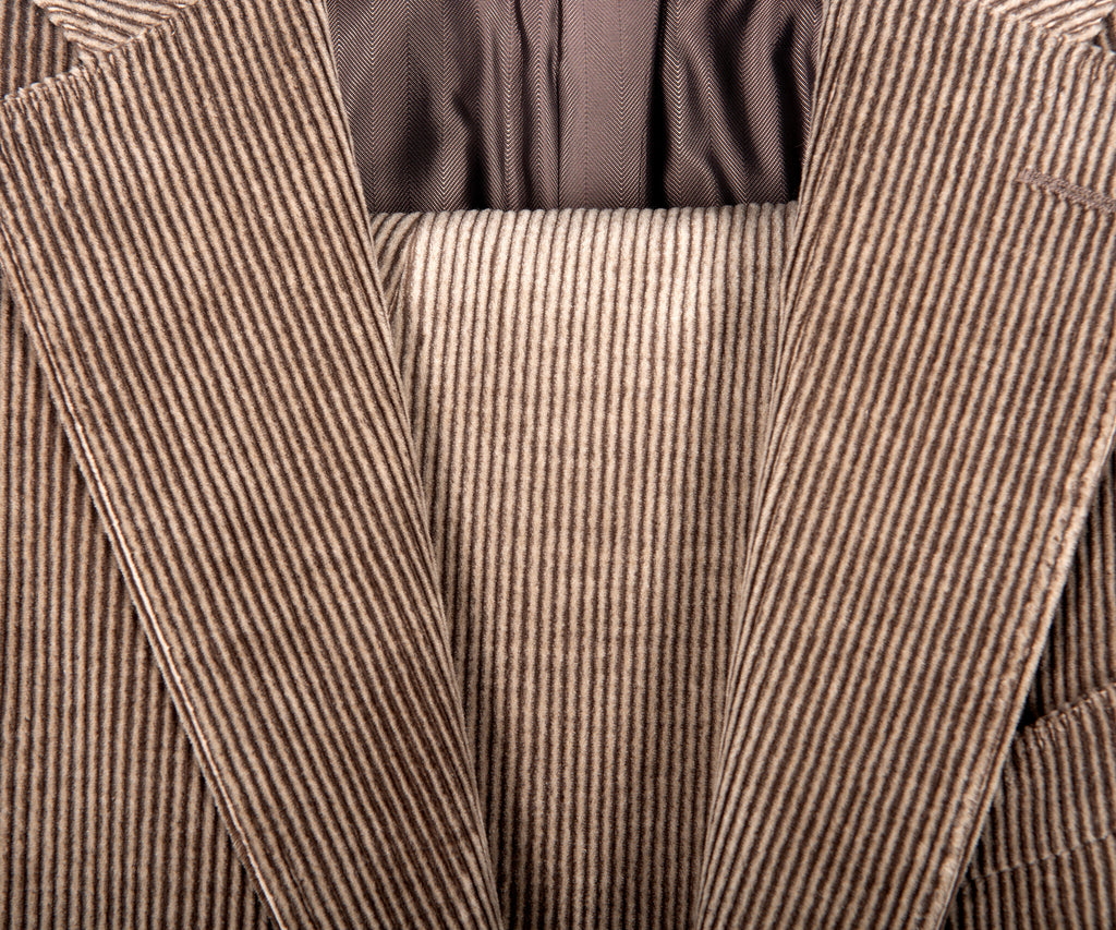 Canali Single Breasted Corduroy Suit Beige