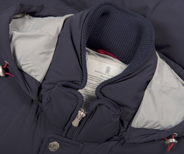 BRUNELLO CUCINELLI Nylon Detachable Hooded Down Jacket Navy