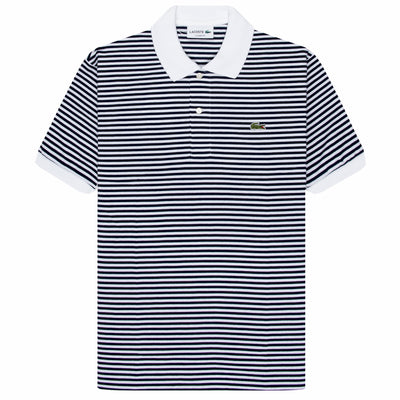 Lacoste Striped Pique Polo Navy/White