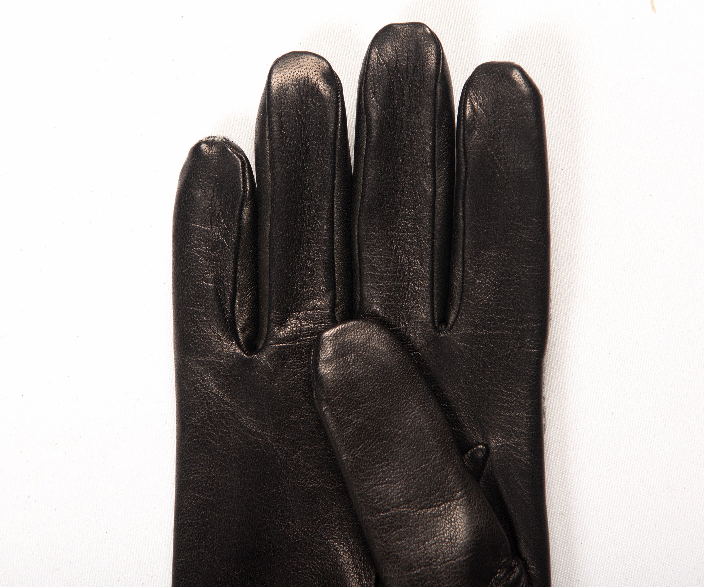 Mazzoleni Herringbone Wool/Leather Gloves Black/White
