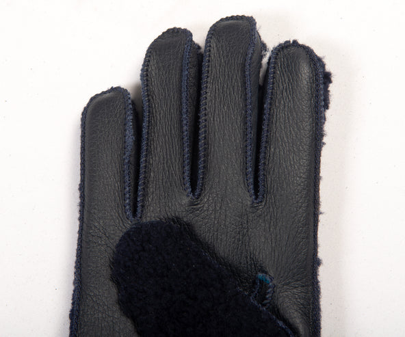 Mazzoleni Boucle Wool & Leather Gloves Navy