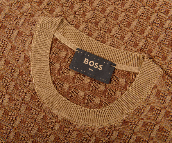 HUGO BOSS L-Puro Geometric Structure Silk Sweater Medium Beige
