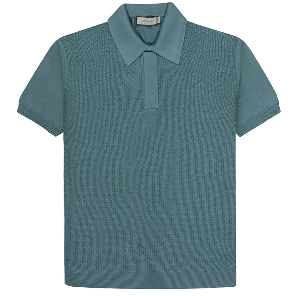 Canali Textured Knitted Polo Sky Blue